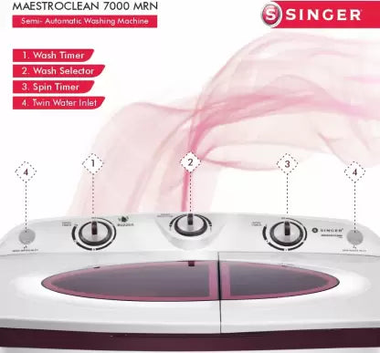 Singer 7 kg Semi Automatic Top Load Washing Machine Maroon, White  (Maestroclean SM 7000 (MRN)) (OPEN BOX) Singer 7 kg Semi Automatic Top Load Washing Machine Maroon, White  (Maestroclean SM 7000 (MRN)) (OPEN BOX)